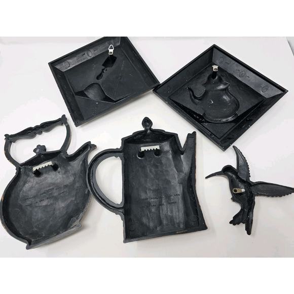 Vintage HOMCO COPPERCO Kitchen Wall Plaque 70s Coffee Pot Tea Kettle Hummingbird - Picture 9 of 14